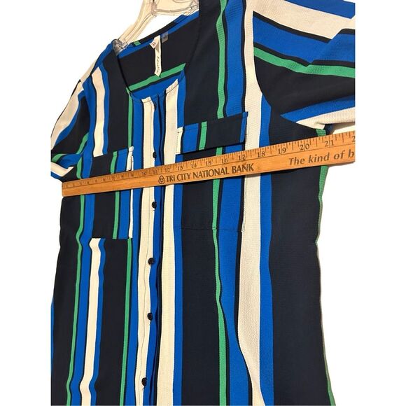 NY Collection Women’s Size L Button Down Striped Career Blouse Roll Tab Sleeves - Picture 13 of 13